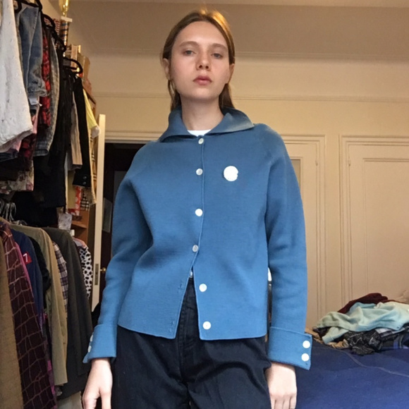 Vintage Blue Cardigan with Pin - Picture 4 of 4